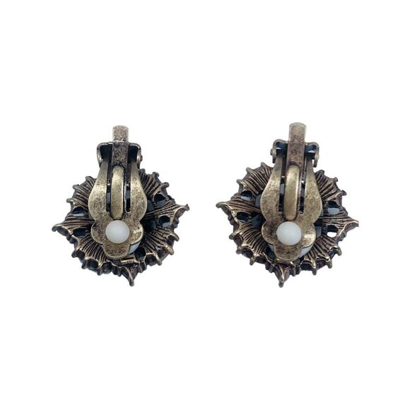 RJ Graziano Pearl Flower Button Clip Earrings 1"  Pastel Rhinestones - Picture 5 of 9